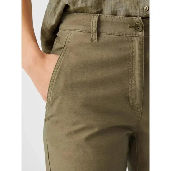 Eileen Fisher Khaki Cotton Hemp Stretch Tapered Relaxed Boho Pant Size 6 - Picture 1 of 9